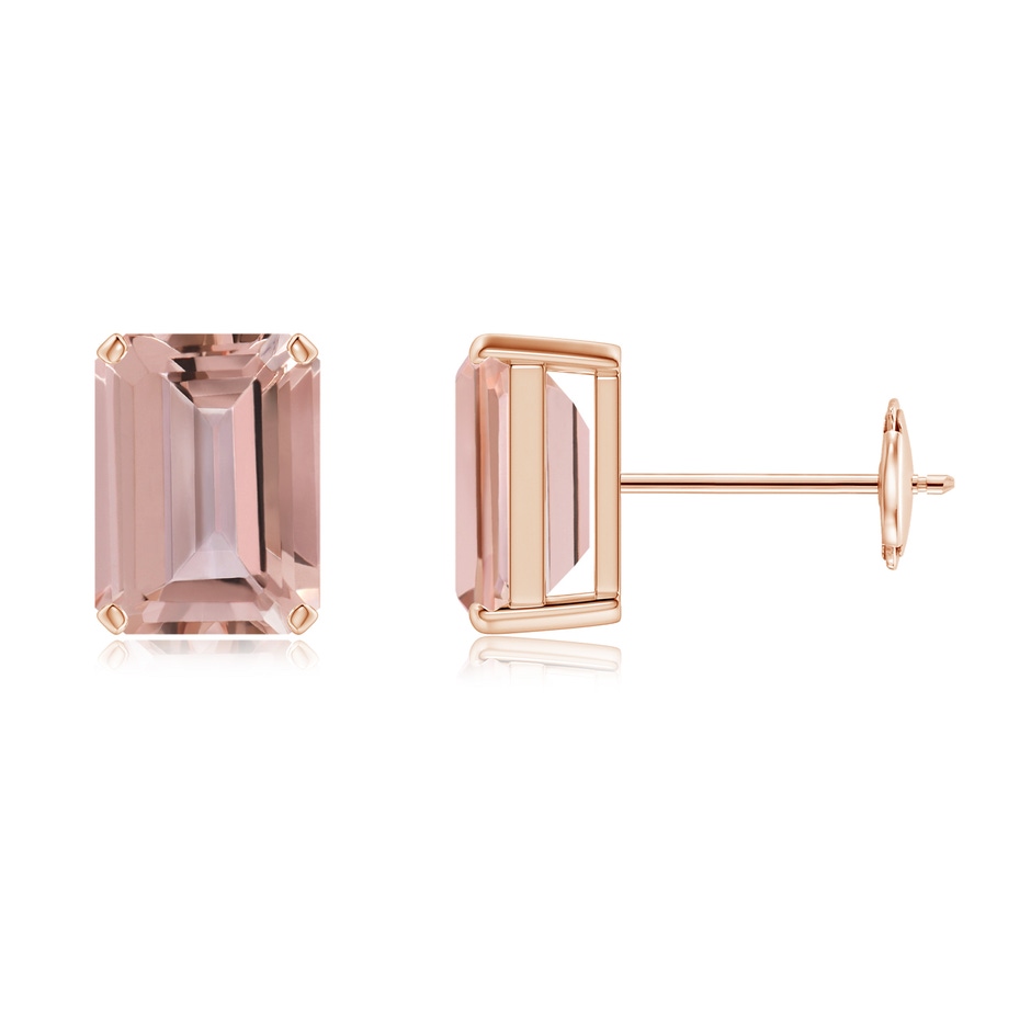 8x6mm AAAA Prong-Set Emerald-Cut Morganite Solitaire Stud Earrings in Rose Gold 