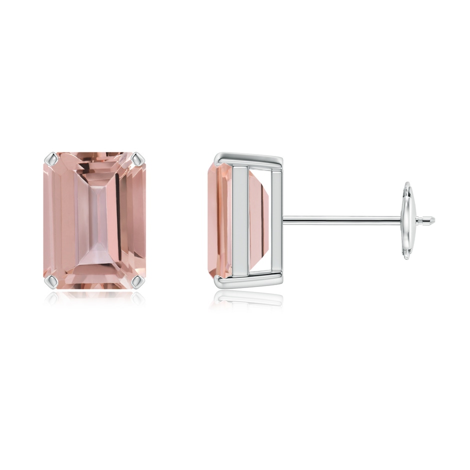 8x6mm AAAA Prong-Set Emerald-Cut Morganite Solitaire Stud Earrings in White Gold 