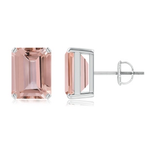 9x7mm AAAA Prong-Set Emerald-Cut Morganite Solitaire Stud Earrings in P950 Platinum