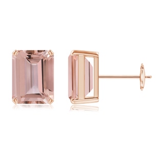9x7mm AAAA Prong-Set Emerald-Cut Morganite Solitaire Stud Earrings in Rose Gold