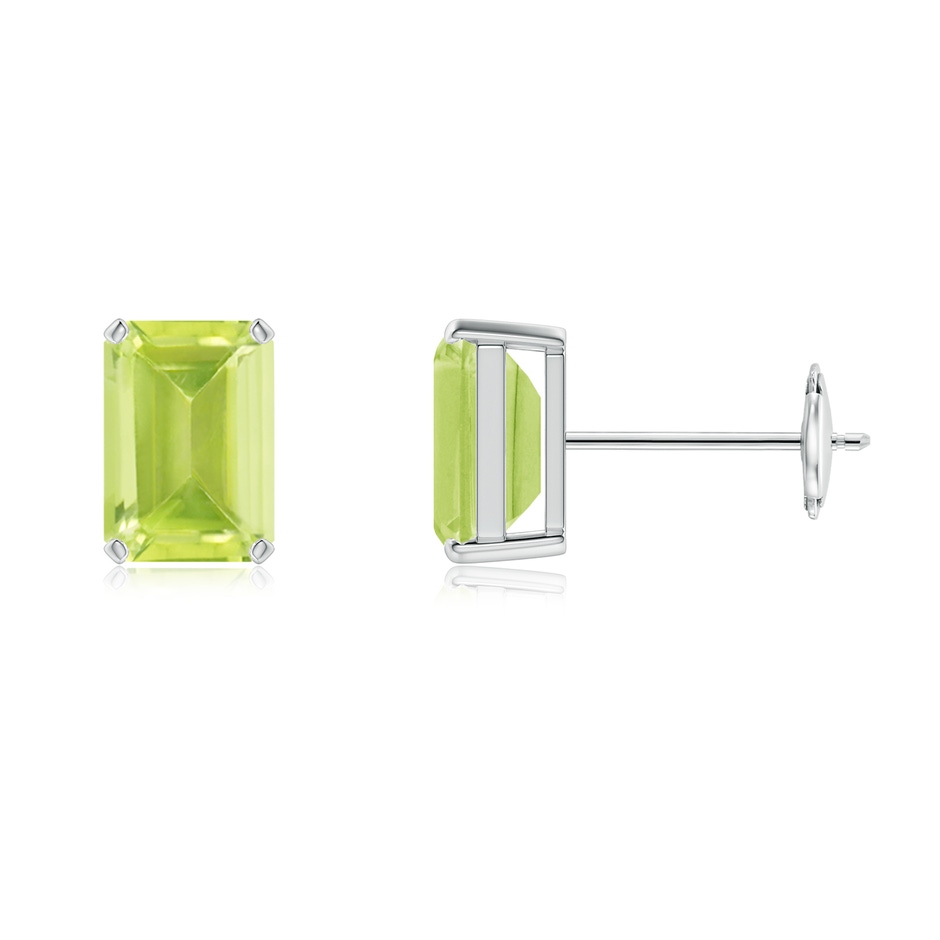 7x5mm A Prong-Set Emerald-Cut Peridot Solitaire Stud Earrings in 9K White Gold 