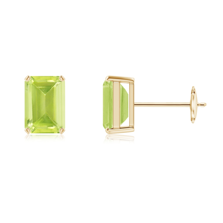 7x5mm A Prong-Set Emerald-Cut Peridot Solitaire Stud Earrings in Yellow Gold 