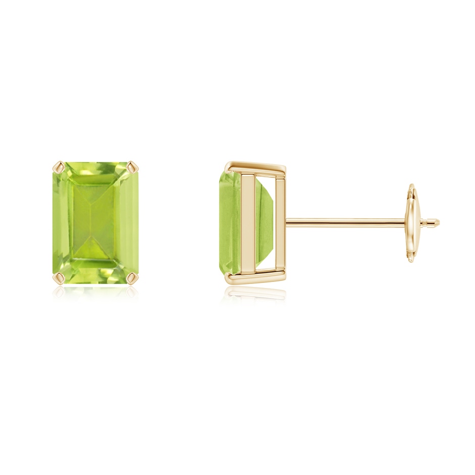 7x5mm AA Prong-Set Emerald-Cut Peridot Solitaire Stud Earrings in Yellow Gold 