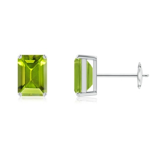 7x5mm AAA Prong-Set Emerald-Cut Peridot Solitaire Stud Earrings in White Gold