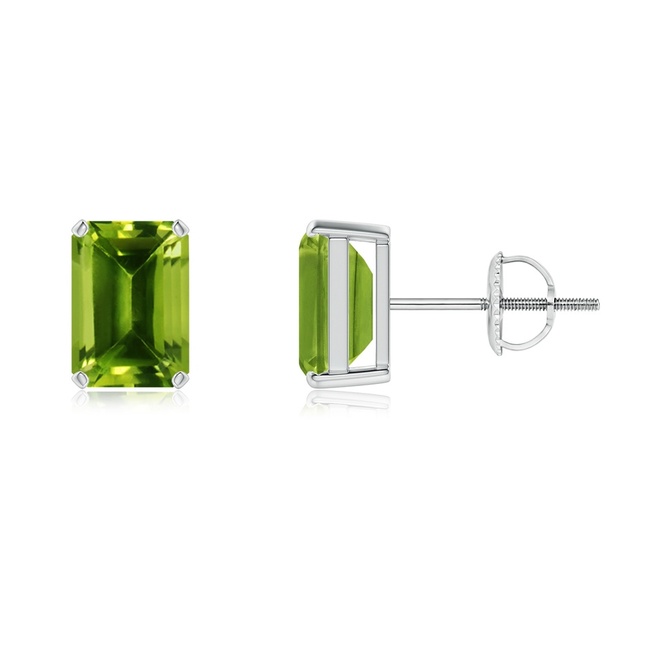 7x5mm AAAA Prong-Set Emerald-Cut Peridot Solitaire Stud Earrings in P950 Platinum 