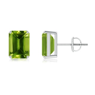 8x6mm AAAA Prong-Set Emerald-Cut Peridot Solitaire Stud Earrings in P950 Platinum