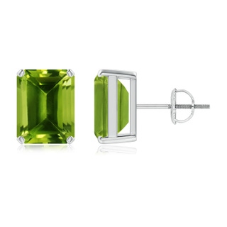 9x7mm AAAA Prong-Set Emerald-Cut Peridot Solitaire Stud Earrings in P950 Platinum