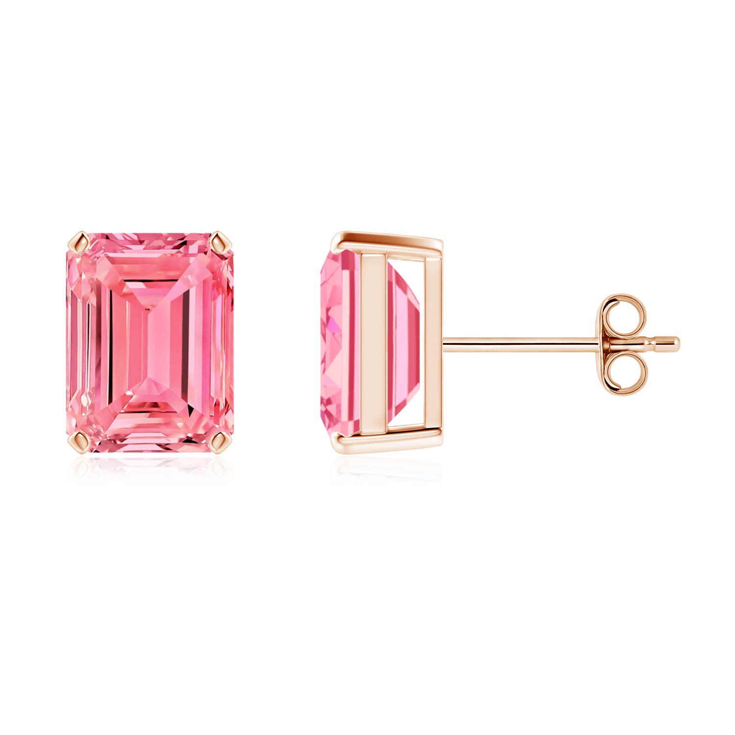 Angara 4.0 CTW Prong-Set Emerald-Cut Fancy Intense Pink Diamond Solitaire Stud Earrings in 18K Rose Gold