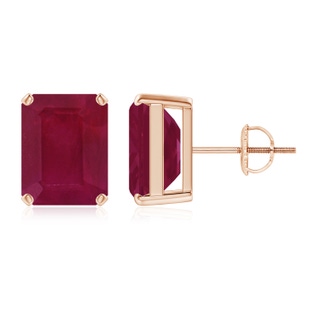 10x8mm A Prong-Set Emerald-Cut Ruby Solitaire Stud Earrings in 18K Rose Gold