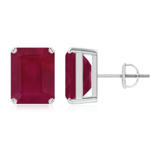 10x8mm A Prong-Set Emerald-Cut Ruby Solitaire Stud Earrings in P950 Platinum