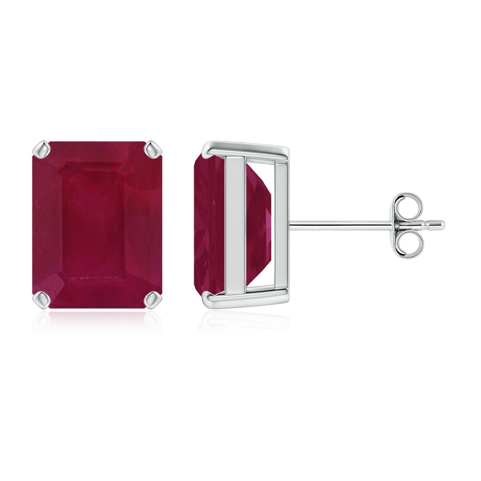 10x8mm A Prong-Set Emerald-Cut Ruby Solitaire Stud Earrings in S999 Silver 