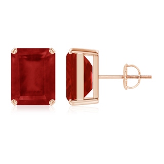 10x8mm AA Prong-Set Emerald-Cut Ruby Solitaire Stud Earrings in 18K Rose Gold