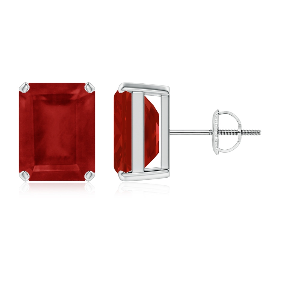 10x8mm AA Prong-Set Emerald-Cut Ruby Solitaire Stud Earrings in P950 Platinum 