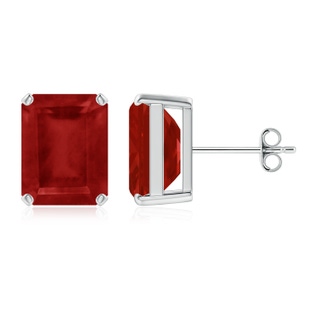 10x8mm AA Prong-Set Emerald-Cut Ruby Solitaire Stud Earrings in S999 Silver