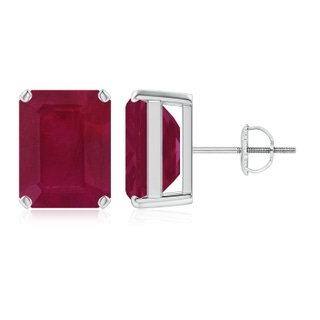 12x10mm A Prong-Set Emerald-Cut Ruby Solitaire Stud Earrings in P950 Platinum