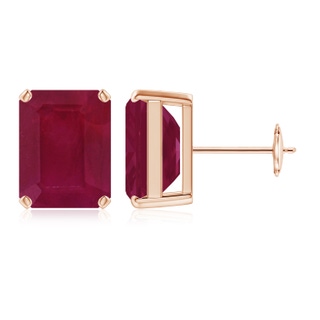 12x10mm A Prong-Set Emerald-Cut Ruby Solitaire Stud Earrings in Rose Gold