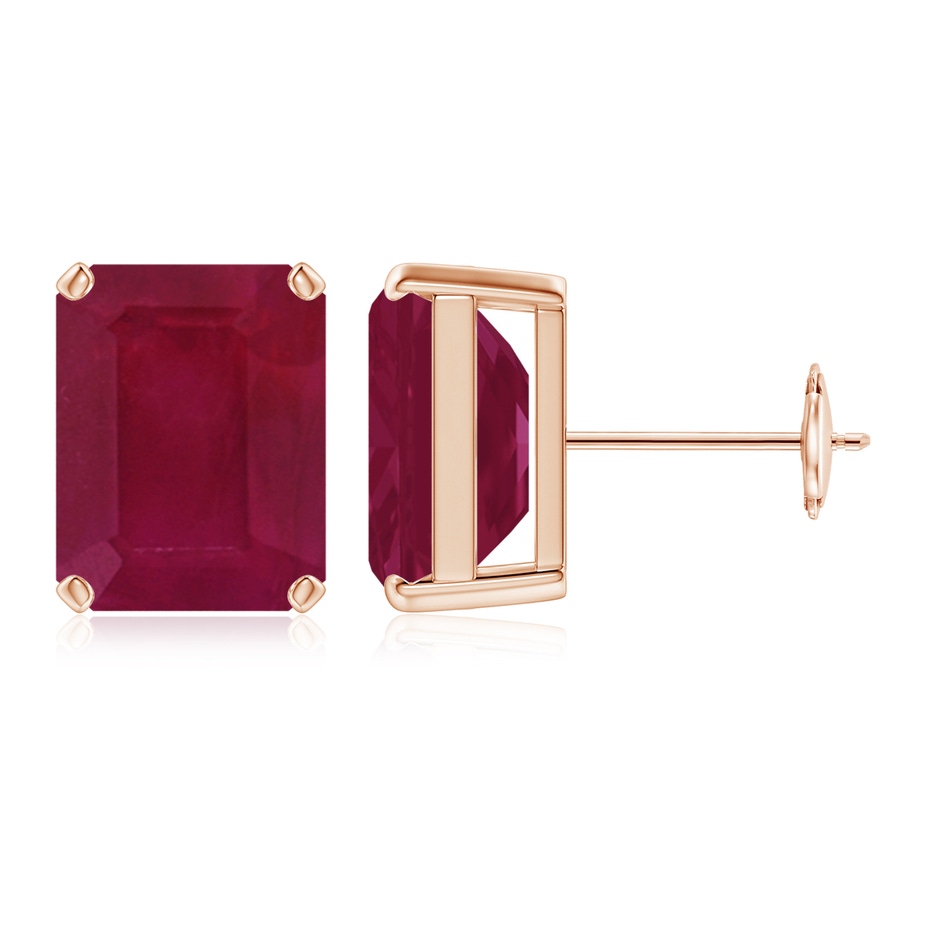 12x10mm A Prong-Set Emerald-Cut Ruby Solitaire Stud Earrings in Rose Gold 