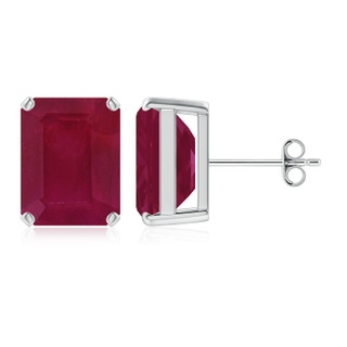 12x10mm A Prong-Set Emerald-Cut Ruby Solitaire Stud Earrings in S999 Silver