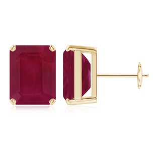 12x10mm A Prong-Set Emerald-Cut Ruby Solitaire Stud Earrings in Yellow Gold