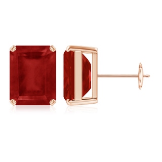 12x10mm AA Prong-Set Emerald-Cut Ruby Solitaire Stud Earrings in Rose Gold