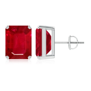 12x10mm AAA Prong-Set Emerald-Cut Ruby Solitaire Stud Earrings in P950 Platinum