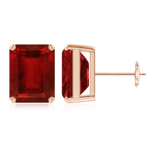 12x10mm AAAA Prong-Set Emerald-Cut Ruby Solitaire Stud Earrings in Rose Gold
