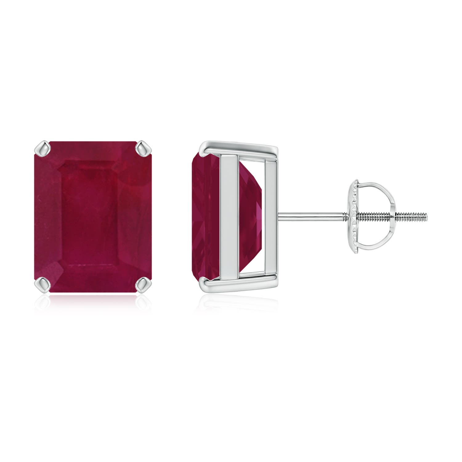 9x7mm A Prong-Set Emerald-Cut Ruby Solitaire Stud Earrings in P950 Platinum
