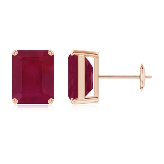 9x7mm A Prong-Set Emerald-Cut Ruby Solitaire Stud Earrings in Rose Gold