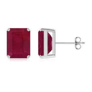 9x7mm A Prong-Set Emerald-Cut Ruby Solitaire Stud Earrings in S999 Silver