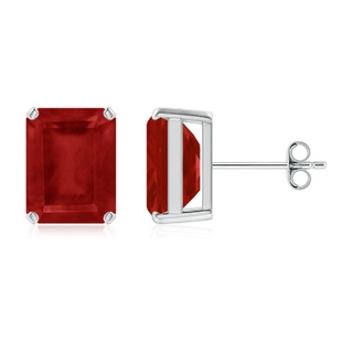 9x7mm AA Prong-Set Emerald-Cut Ruby Solitaire Stud Earrings in S999 Silver