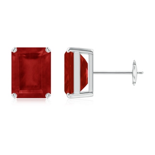 9x7mm AA Prong-Set Emerald-Cut Ruby Solitaire Stud Earrings in White Gold