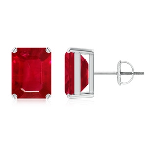 9x7mm AAA Prong-Set Emerald-Cut Ruby Solitaire Stud Earrings in P950 Platinum