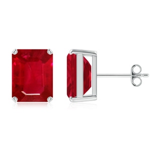 9x7mm AAA Prong-Set Emerald-Cut Ruby Solitaire Stud Earrings in S999 Silver