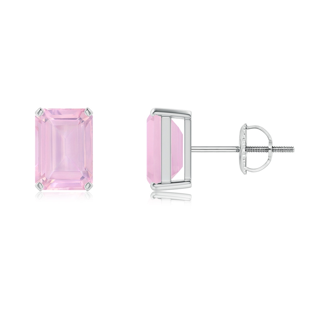 7x5mm AAAA Prong-Set Emerald-Cut Rose Quartz Solitaire Stud Earrings in P950 Platinum