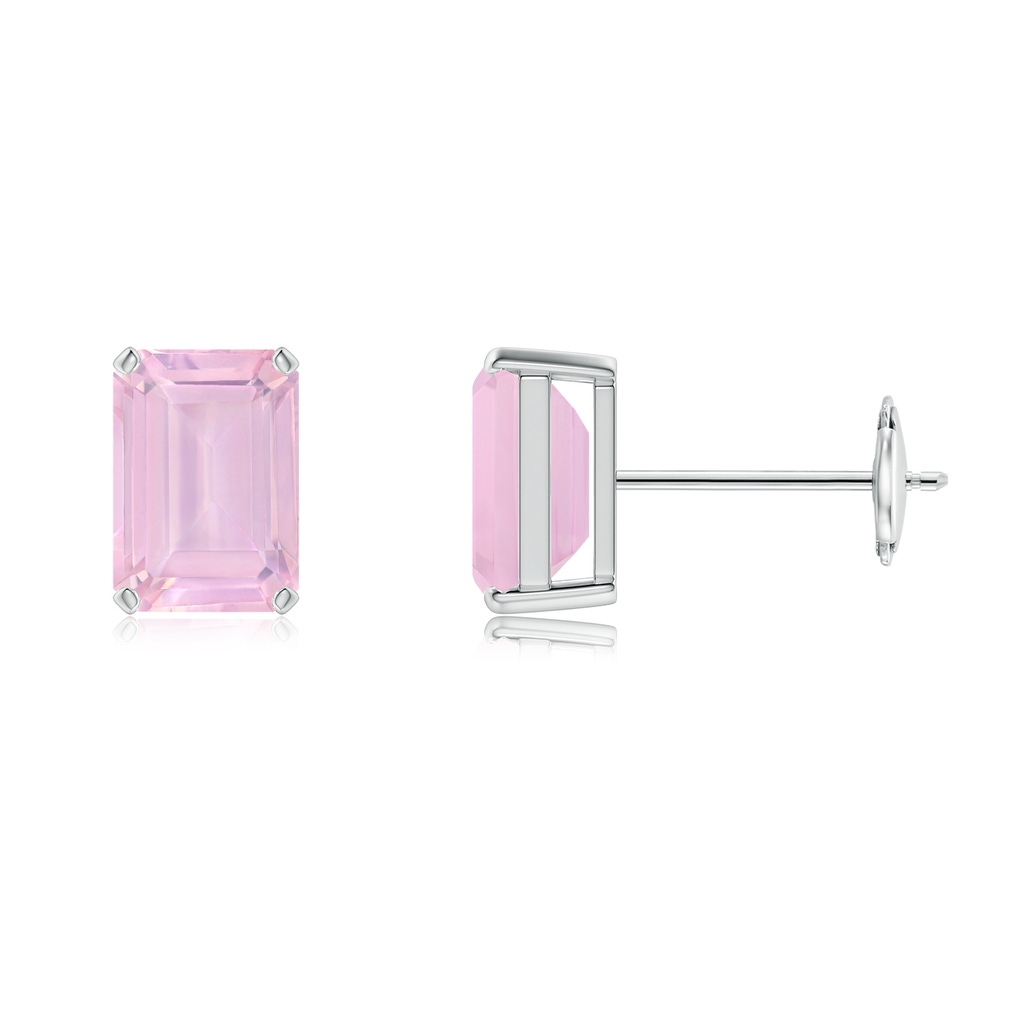 7x5mm AAAA Prong-Set Emerald-Cut Rose Quartz Solitaire Stud Earrings in White Gold