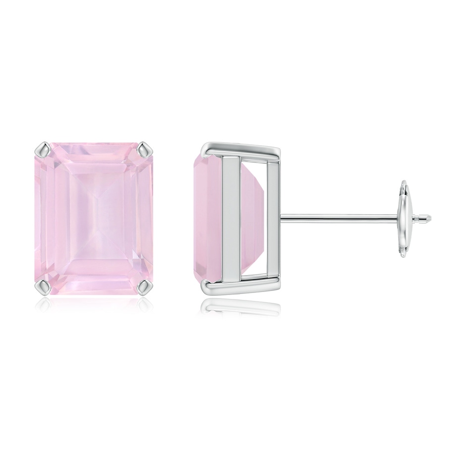 9x7mm AAA Prong-Set Emerald-Cut Rose Quartz Solitaire Stud Earrings in 10K White Gold 