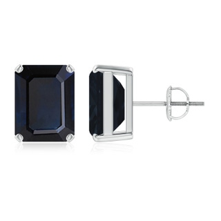 10x8mm A Prong-Set Emerald-Cut Blue Sapphire Solitaire Stud Earrings in P950 Platinum