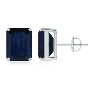 10x8mm AA Prong-Set Emerald-Cut Blue Sapphire Solitaire Stud Earrings in P950 Platinum