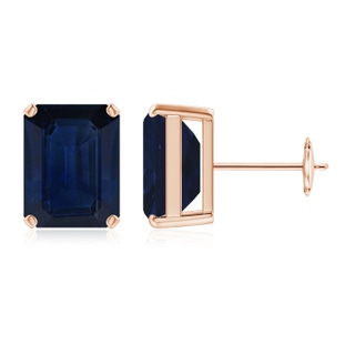 10x8mm AA Prong-Set Emerald-Cut Blue Sapphire Solitaire Stud Earrings in Rose Gold