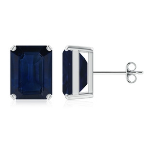 10x8mm AA Prong-Set Emerald-Cut Blue Sapphire Solitaire Stud Earrings in S999 Silver