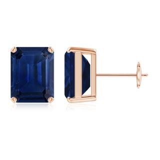 10x8mm AAA Prong-Set Emerald-Cut Blue Sapphire Solitaire Stud Earrings in Rose Gold