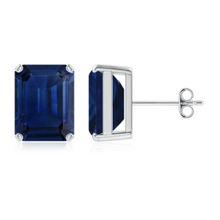 10x8mm AAA Prong-Set Emerald-Cut Blue Sapphire Solitaire Stud Earrings in S999 Silver