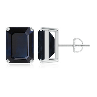 12x10mm A Prong-Set Emerald-Cut Blue Sapphire Solitaire Stud Earrings in P950 Platinum