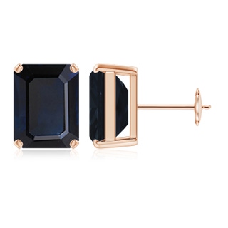 12x10mm A Prong-Set Emerald-Cut Blue Sapphire Solitaire Stud Earrings in Rose Gold