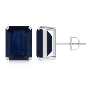 12x10mm AA Prong-Set Emerald-Cut Blue Sapphire Solitaire Stud Earrings in P950 Platinum