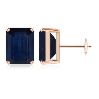 12x10mm AA Prong-Set Emerald-Cut Blue Sapphire Solitaire Stud Earrings in Rose Gold