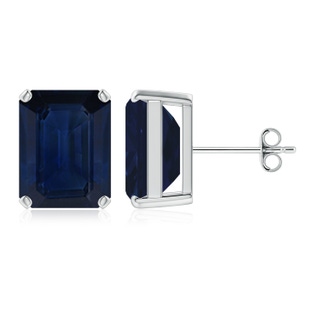 12x10mm AA Prong-Set Emerald-Cut Blue Sapphire Solitaire Stud Earrings in S999 Silver