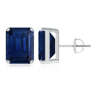 12x10mm AAA Prong-Set Emerald-Cut Blue Sapphire Solitaire Stud Earrings in P950 Platinum