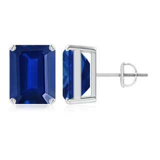 12x10mm Lab-Grown Prong-Set Emerald-Cut Blue Sapphire Solitaire Stud Earrings in P950 Platinum