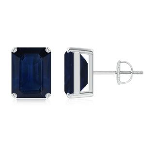 9x7mm AA Prong-Set Emerald-Cut Blue Sapphire Solitaire Stud Earrings in P950 Platinum